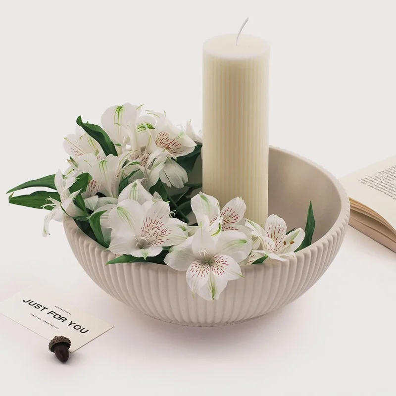 Large Striped Bowl Vessel Conc - Terrazzo Pot Cement 评论和价格